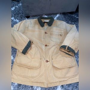 L.L. Bean Tan Canvas Field Jacket with Dark Green Corduroy Collar